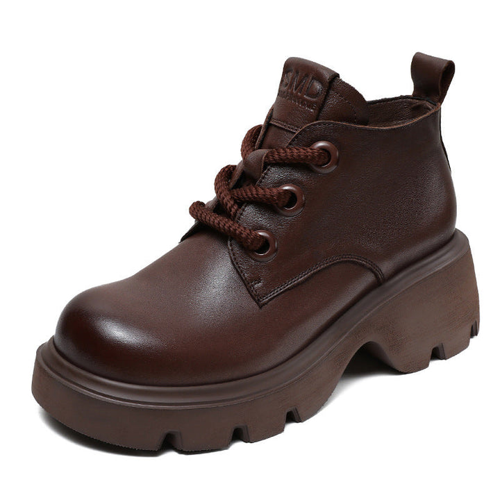 Women's Retro Genuine Leather Platform Lace-Up Chunky Boots