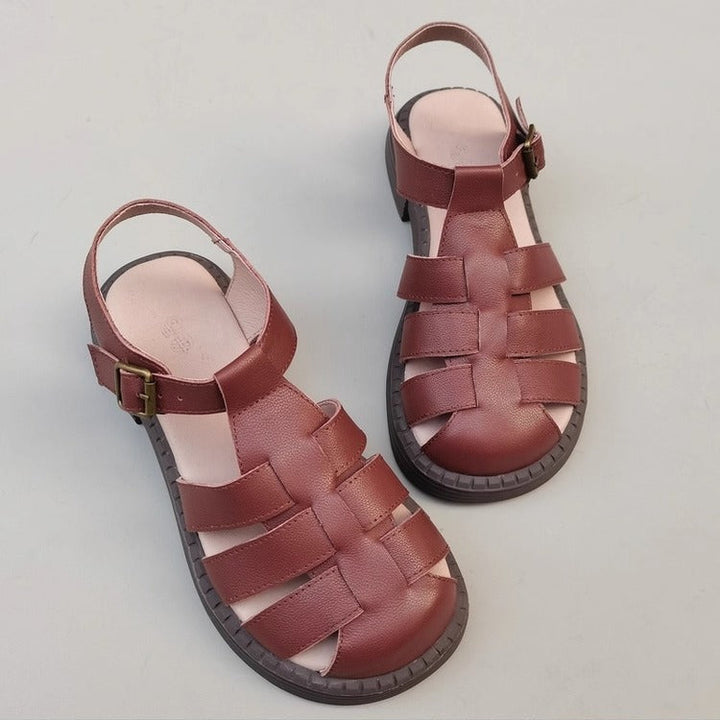 Women's Genuine Leather Wide-Toe Woven Sandals – Casual Style for Summer