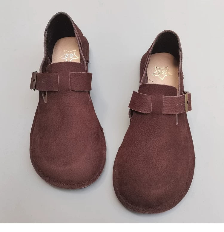 Women's Genuine Leather Loafers Extra Wide Toe Box Soft Sole Slip On Flat Shoes