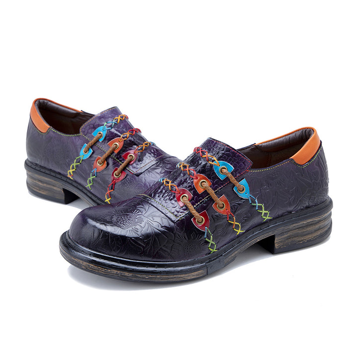 Women's Sheepskin Leather Printed Retro Oxfords Shoes