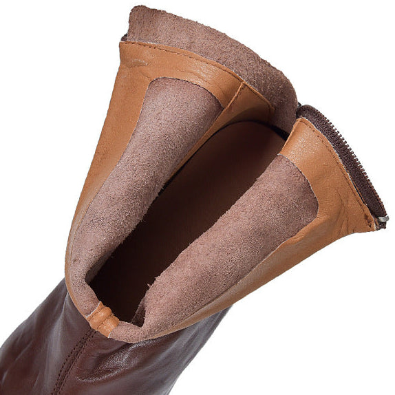 Women's Pointed Toe Top-Grain Leather Wedge Ankle Boots Mid Heel Back Zipper Booties