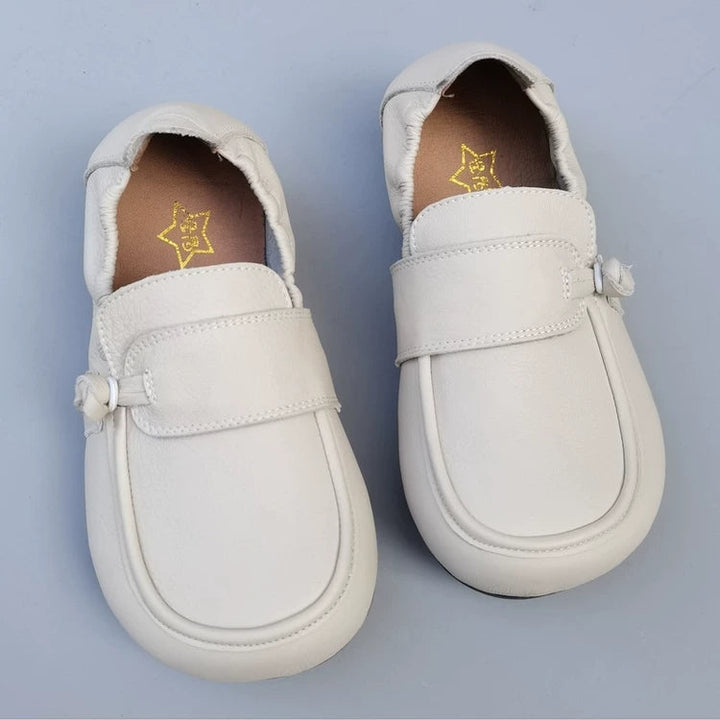 Women's Wide Toe Box Genuine Leather Loafers Soft Flat Slip On Comfort Shoes