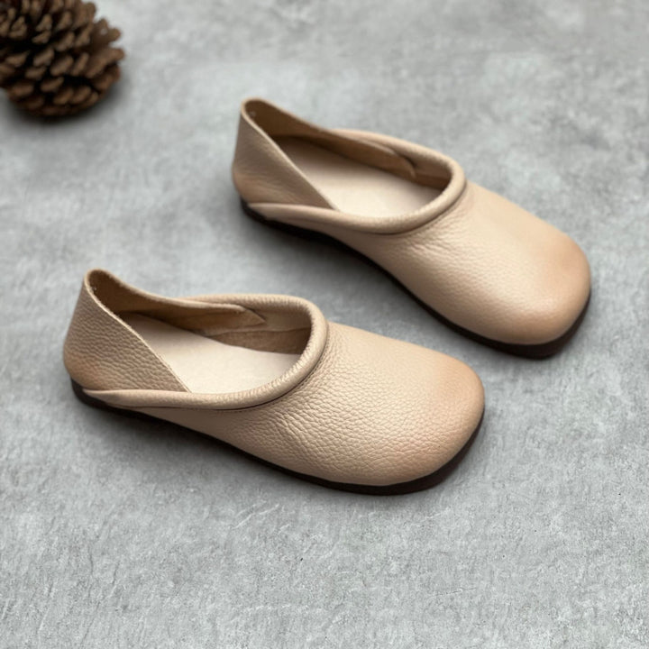 Women's Round Toe Casual Handmade Leather Flat Loafers