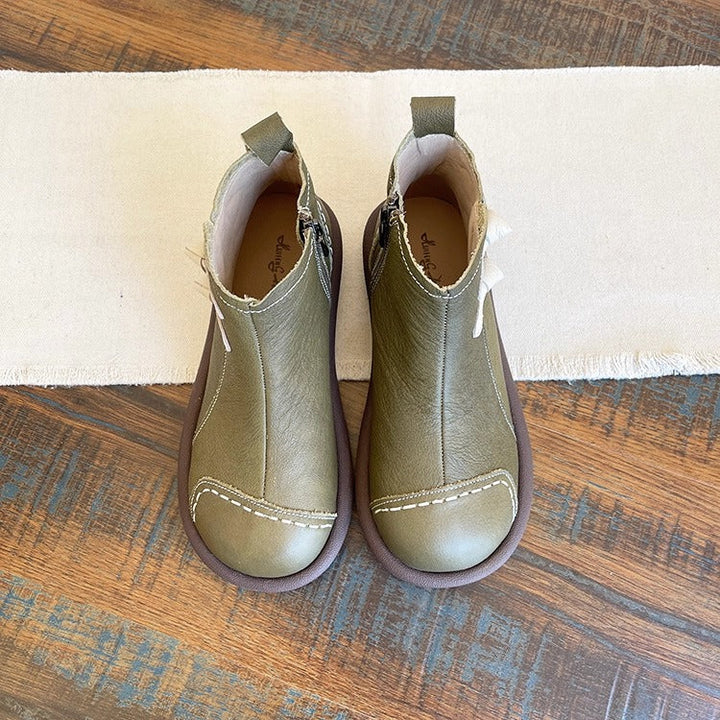 Women's Everyday Casual Ankle Boots – Patchwork Design with Side Zip