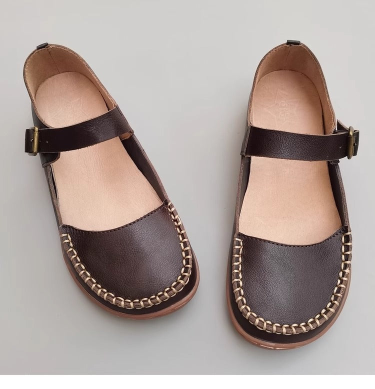 Leather Stitching Comfortable Buckle Low-cut Niche Mary Jane Shoes Women's Shoes