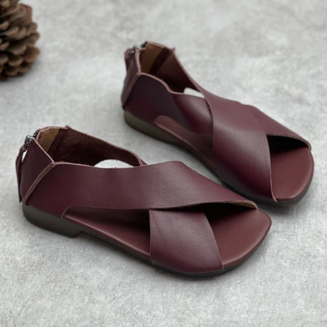 Summer Handmade Leather Cross-Strap Sandals for Women Shoes