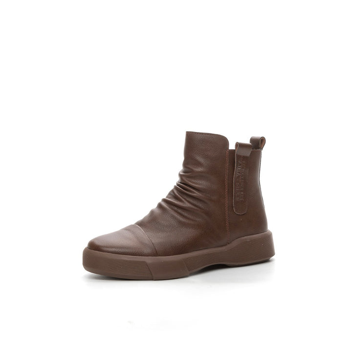 Comfortable Women's Flat Leather Boots – Casual Ruched Ankle Style