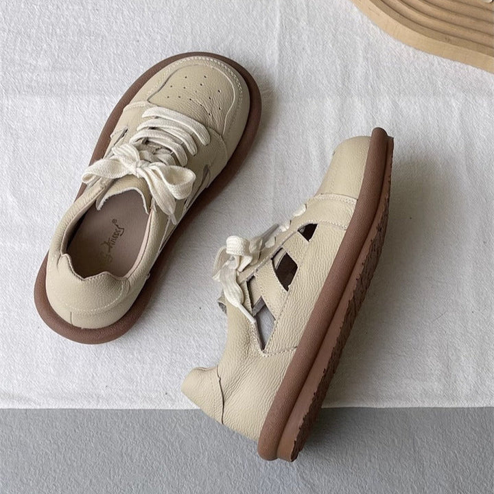 Women's Comfortable Cut-Out Leather Sneaker Sandals – Flat & Casual Everyday Style