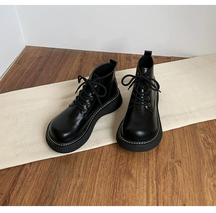 Women's Ankle Boots Lace Up Platform Work Booties Low Heel