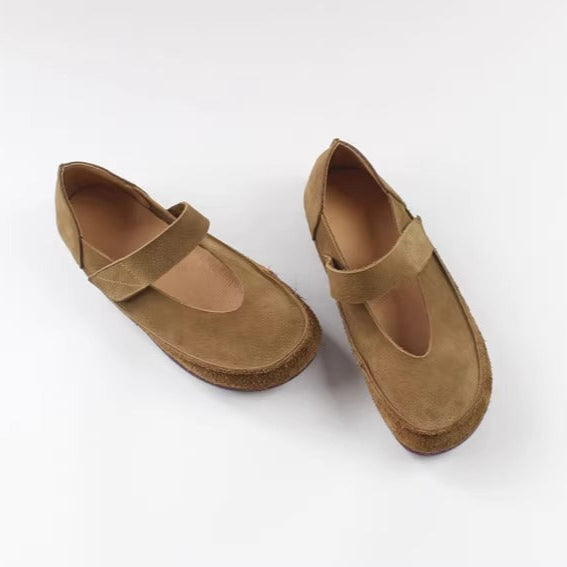 Women's Handmade Leather Patchwork V-Cut Velcro Flats