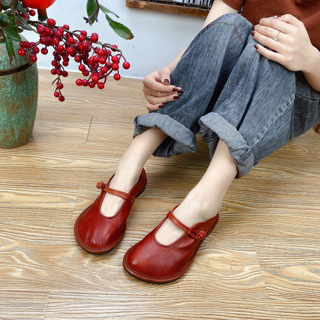 Womens Handmade Soft Leather Retro Flats Shoes