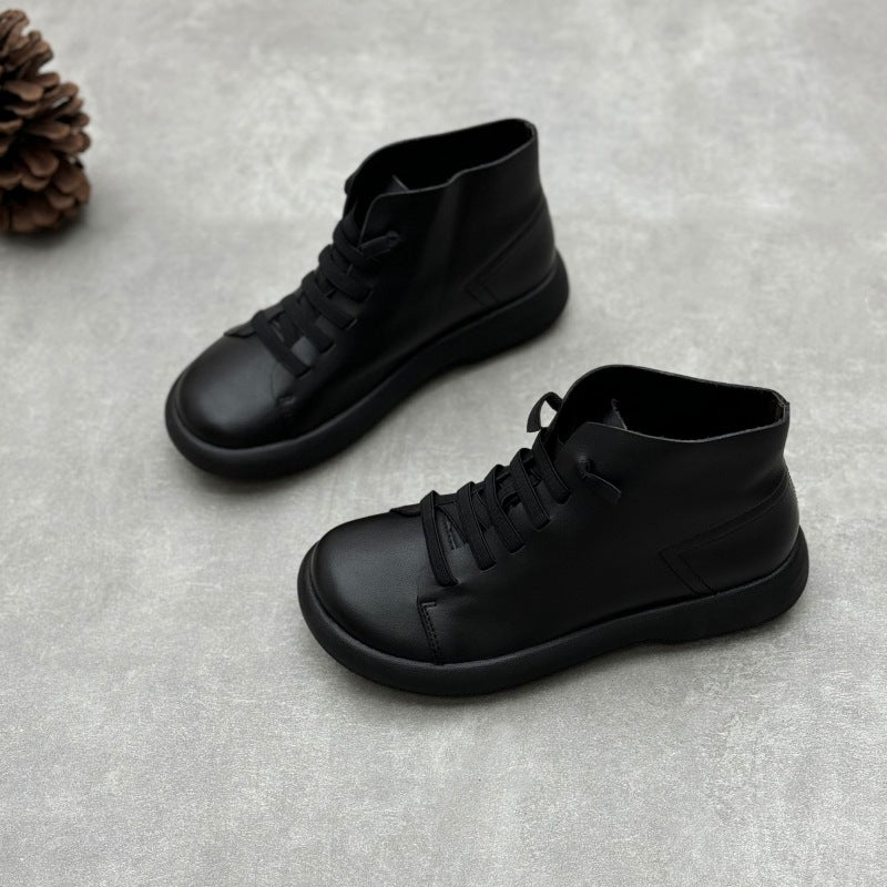 Women's Casual Leather Ankle Boots – Flat Comfortable Short Boots