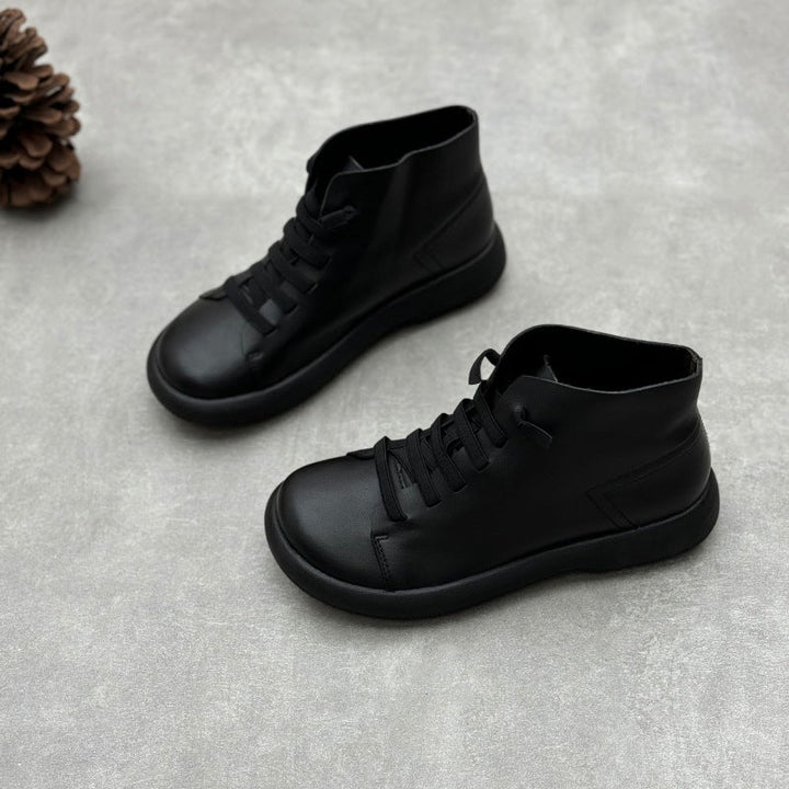 Women's Casual Leather Ankle Boots – Flat Comfortable Short Boots