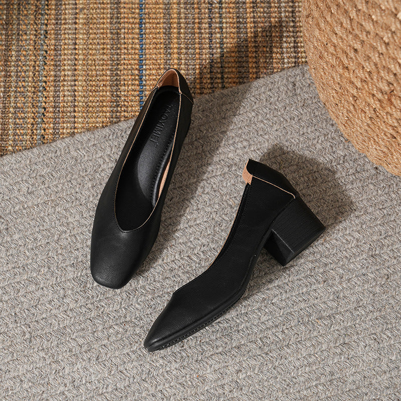 Women's Leather Mid Heel Multicolor Slip On Comfortable Glove Shoes