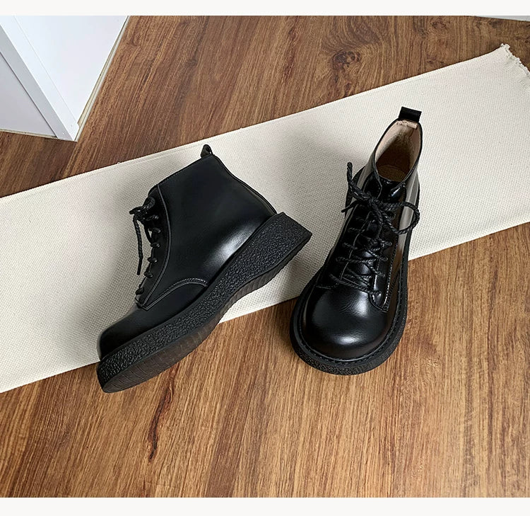 Women's Ankle Boots Lace Up Casual Low Heel Short Booties