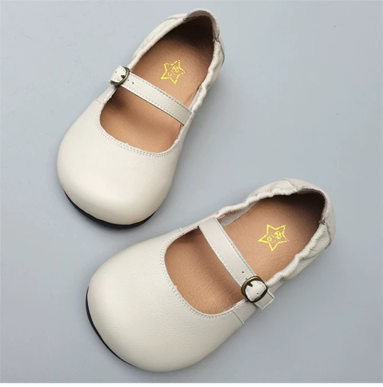 Women's Genuine Leather Wide Toe Mary Jane Shoes – Breathable Anti-Slip Flat Flats for Wide Feet & Bunions