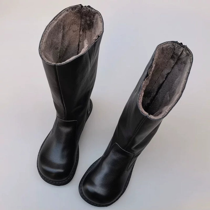 Women's Genuine Cowhide High Boots with Wide Toe Box Warm Lining Winter Style