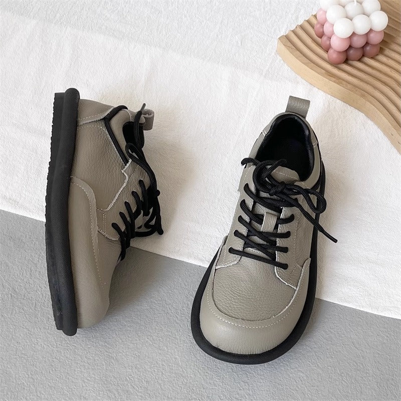 Women's Vintage Leather Lace-Up Flat Casual Shoes