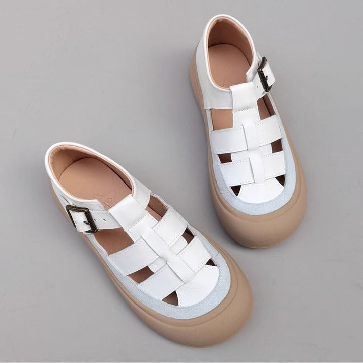 Women's Genuine Leather Closed-Toe Woven Sandals – Soft Sole & Casual Style