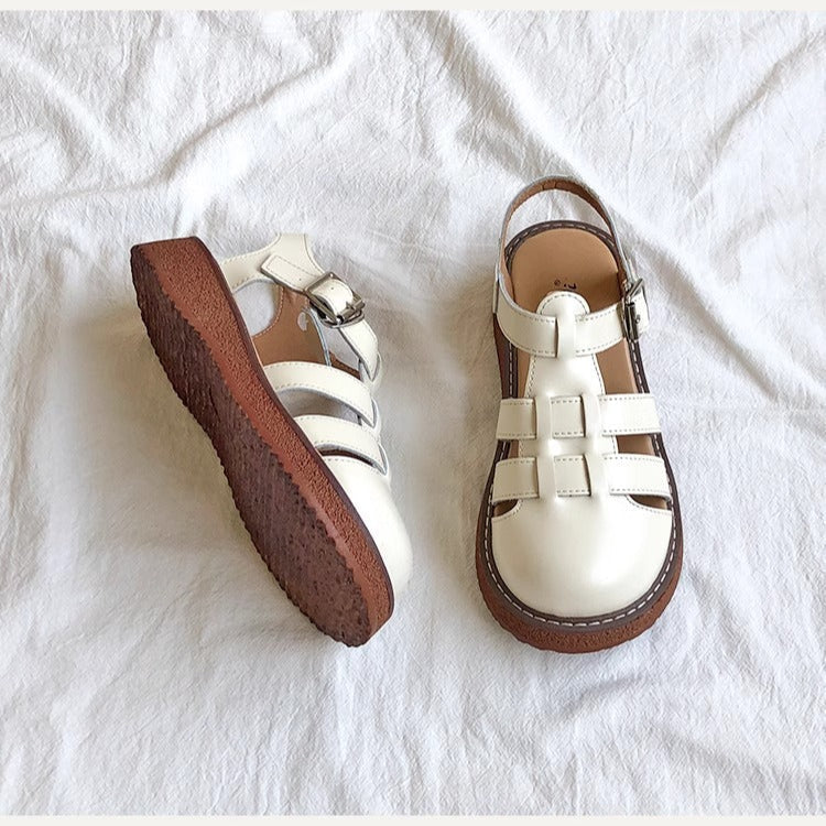 Clearance Sale Women's Leather Closed Toe Round Sandals
