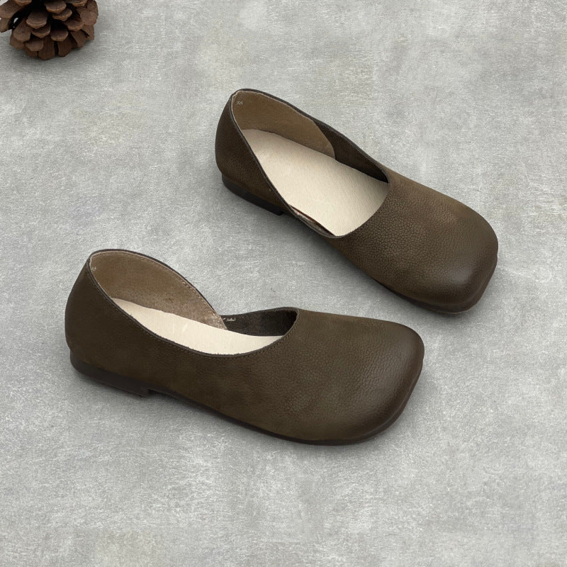 Women’s Handmade Leather Slip-On Flats – Asymmetric Comfortable Casual Shoes