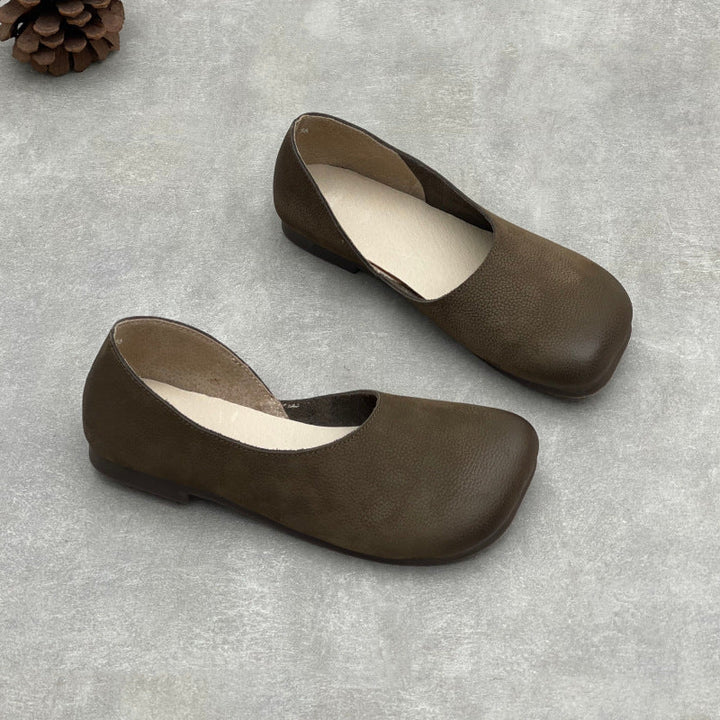 Women’s Handmade Leather Slip-On Flats – Asymmetric Comfortable Casual Shoes