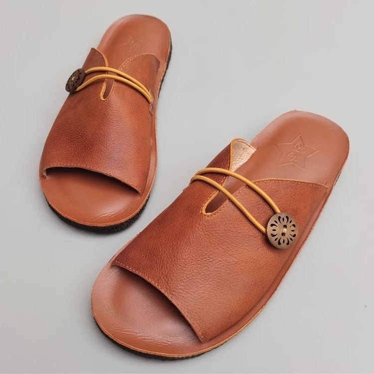 Women's Summer Leather Open Toe Niche Mule Shoes Sandals