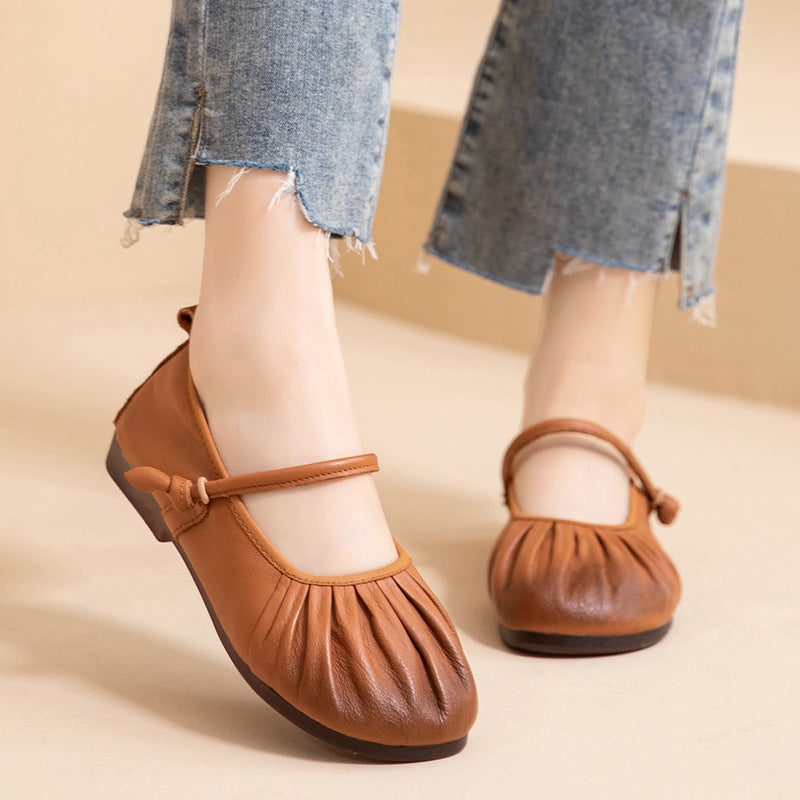 Women's Genuine Leather Mary Janes - Vintage Shell Soft Sole