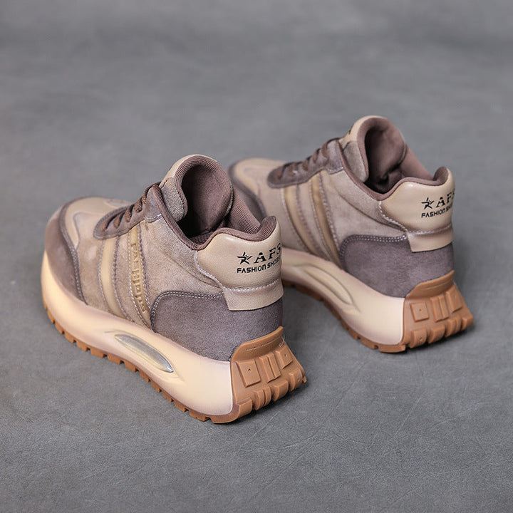 Women's Retro Leather Platform Sneakers – Soft Sole Casual Comfort Shoes