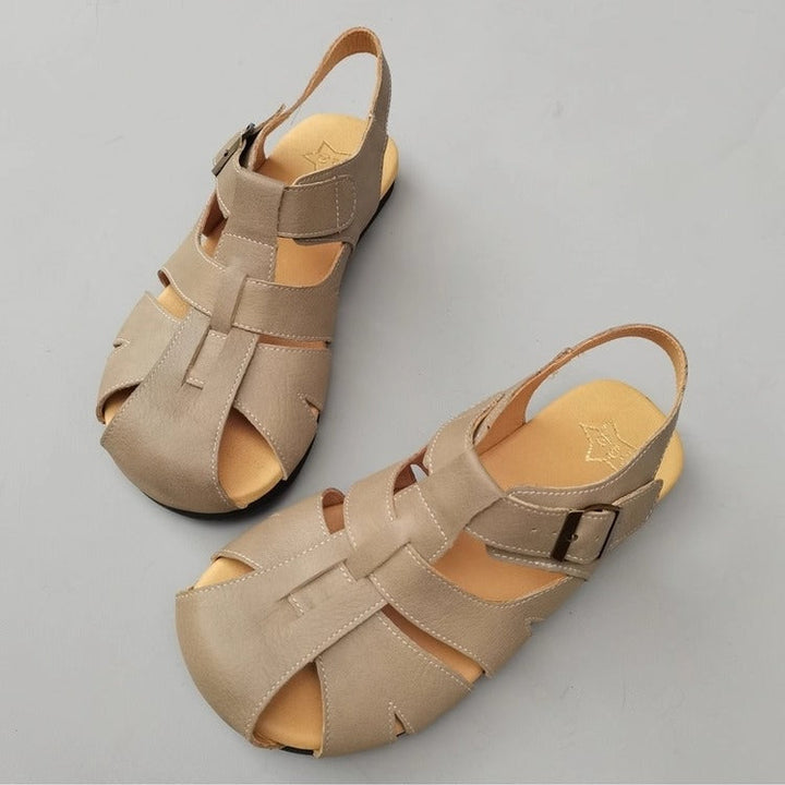 Women's Wide-Fit Leather Sandals – Non-Slip, Comfortable & Casual for Summer