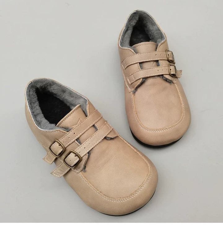Women's Wide Toe Box Genuine Leather Shearling Lined Loafers Wide Toe Slip On Warm Winter Shoes