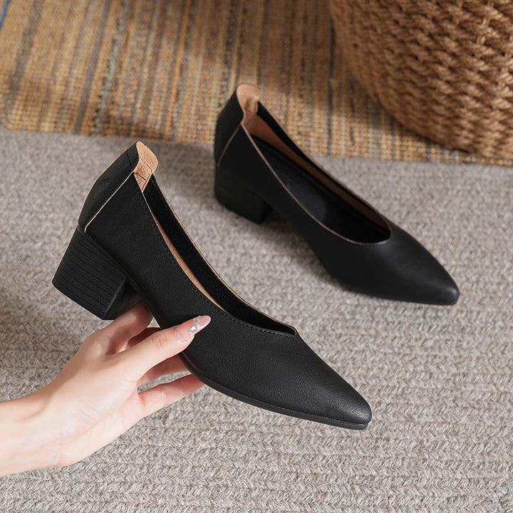 Women's Leather Mid Heel Multicolor Slip On Comfortable Pump