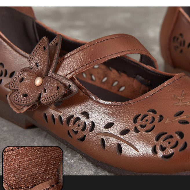 Women's Sandals Hollow Out Literary Style Butterfly Buckle With Flats