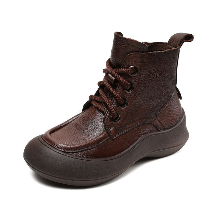 Women's Leather Platform Boots – Comfortable Casual Lace-Up Ankle Shoes