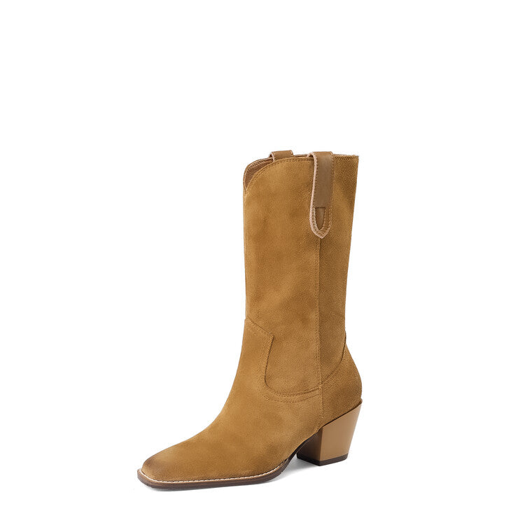 Women's Western Cowboy Suede Leather Boots