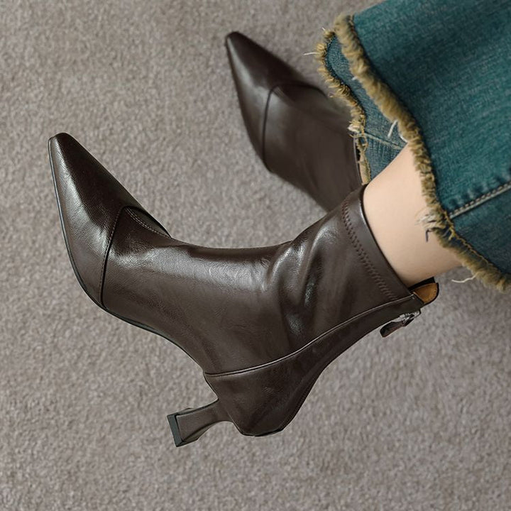 Women's Pointed-Toe Slim Ankle Boots - Kitten Heel & Back Zipper