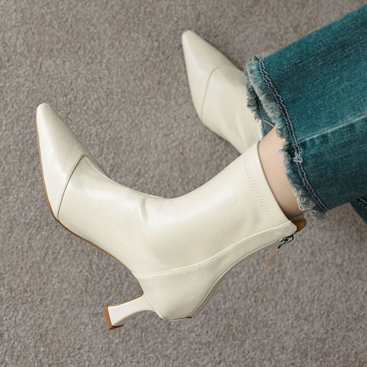Women's Pointed-Toe Slim Ankle Boots - Kitten Heel & Back Zipper