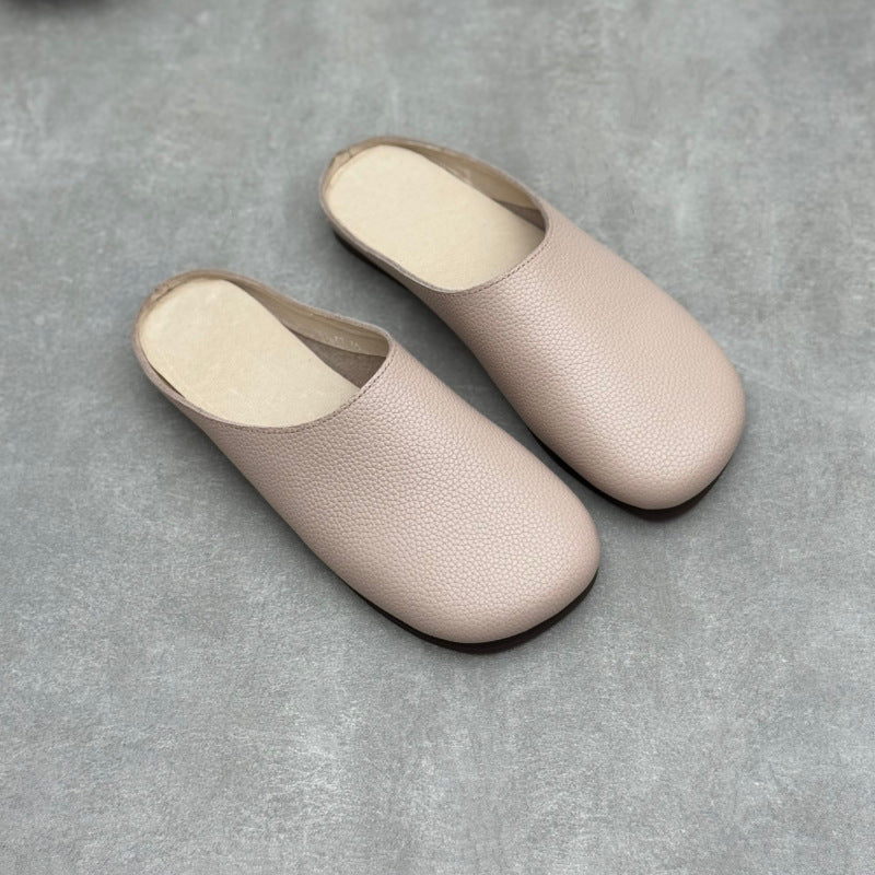 Women's Minimalist Leather Mules Vintage Round Toe Slip-on Clogs Barefoot-Friendly