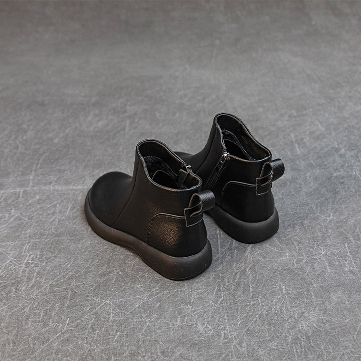 Women's Comfortable Leather Ankle Boots – Low Heel with Side Zipper