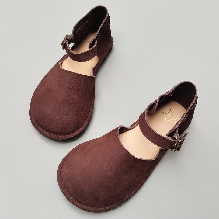Handmade Genuine Leather Big Toe Box Sandals Ankle Strap Women's Shoes