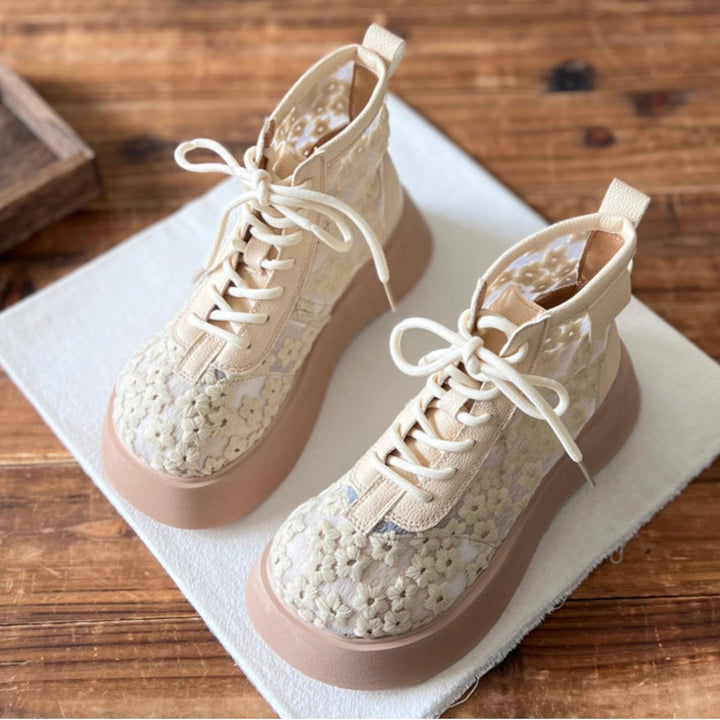 Women's Literary Style Summer Lace Mesh Platform Boots