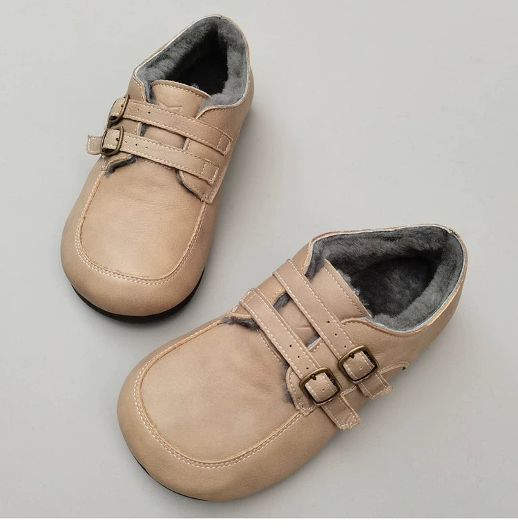 Women's Wide Toe Box Genuine Leather Shearling Lined Loafers Wide Toe Slip On Warm Winter Shoes