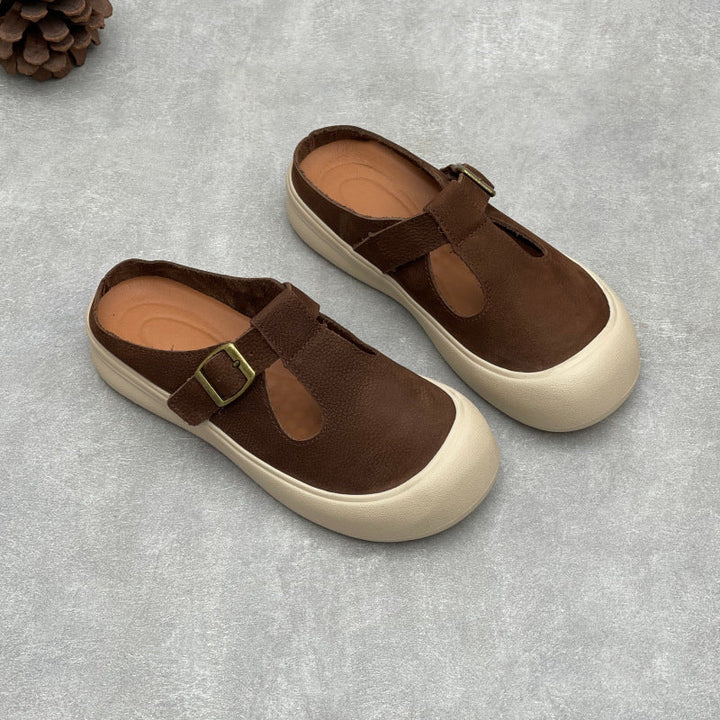 Women's Athleisure Mules - Round Toe Leather Breathable Summer Slides