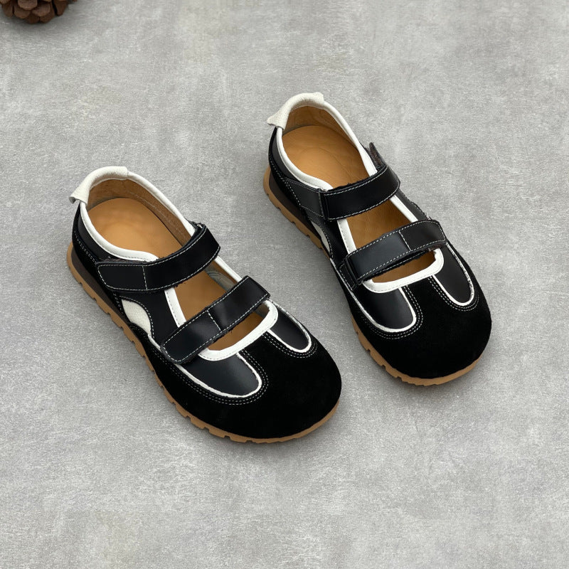 Women’s Cute Leather Mary Jane Sneakers – Casual Velcro Strap Comfortable Shoes