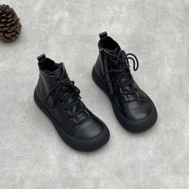 Comfortable Leather Zipper Ankle Boots – Women's Casual Short Shoes
