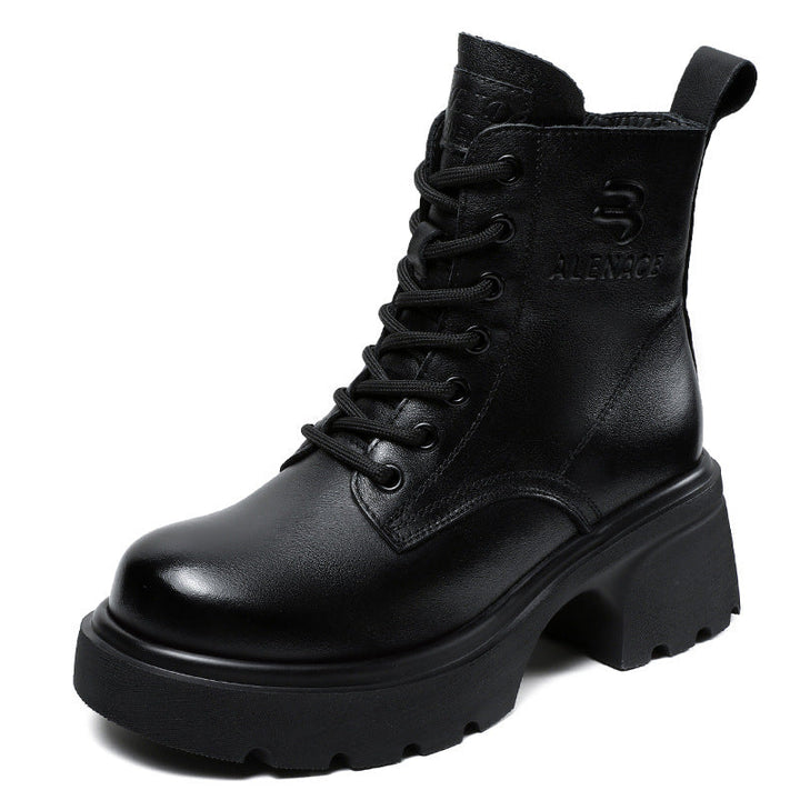 Women's Genuine Leather Lightweight Ankle Boots – Platform Chunky Heel