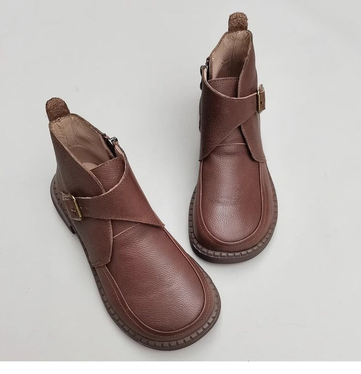 Genuine Leather Women's Ankle Boots - Big Toe Box Platform Work Boots