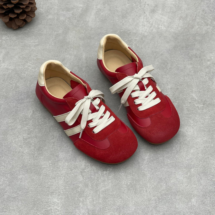 Women's Retro Leather Running Sneakers Vintage Lace-up Unlined Casual Trainer