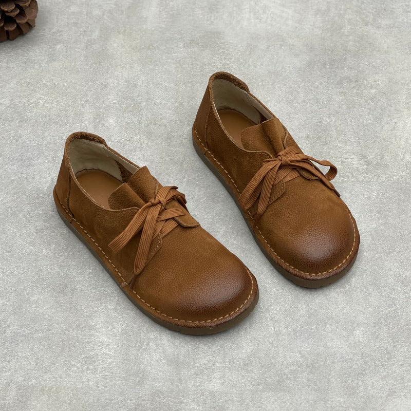 Women’s Soft Leather Lace-Up Flats – Comfortable Everyday Shoes