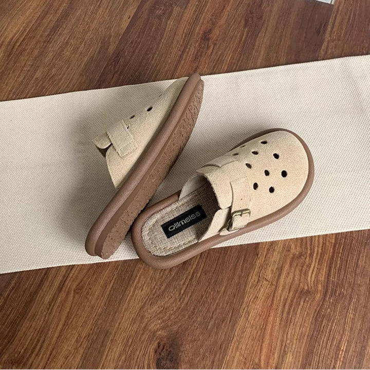 Women's Summer Wide Round Toe Hollowed Out Upper Flat Mule Shoes